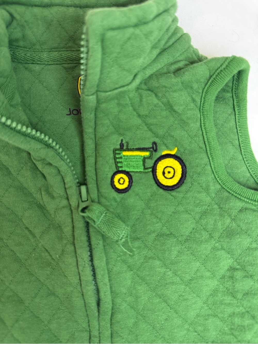 John Deere Green Quilted Kids Vest with Yellow Tractor Accent - Picture 3 of 4
